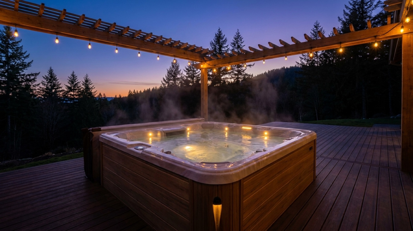 Hot tub glowing at dusk